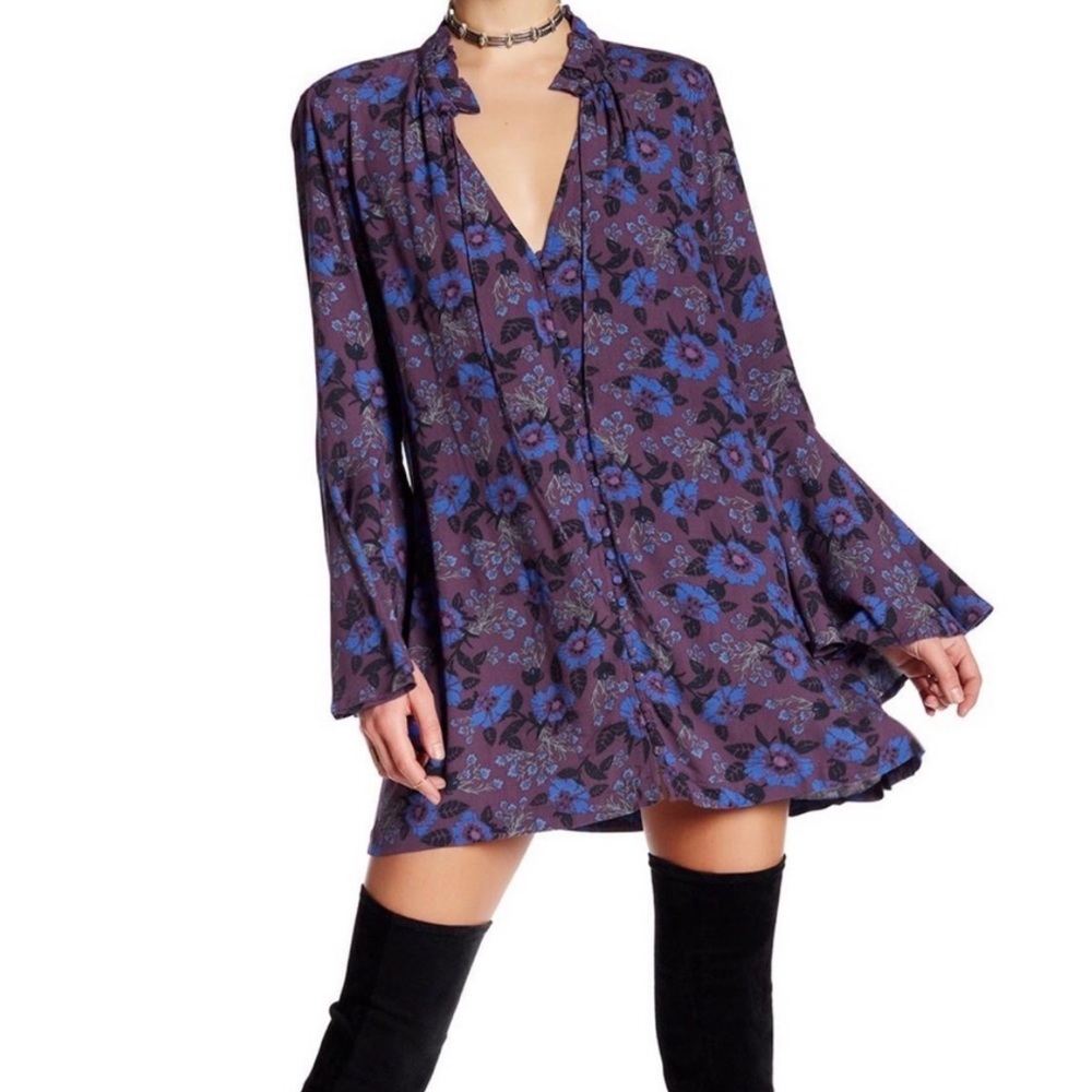 Free People Magic Mystery Wine Printed Floral Tunic